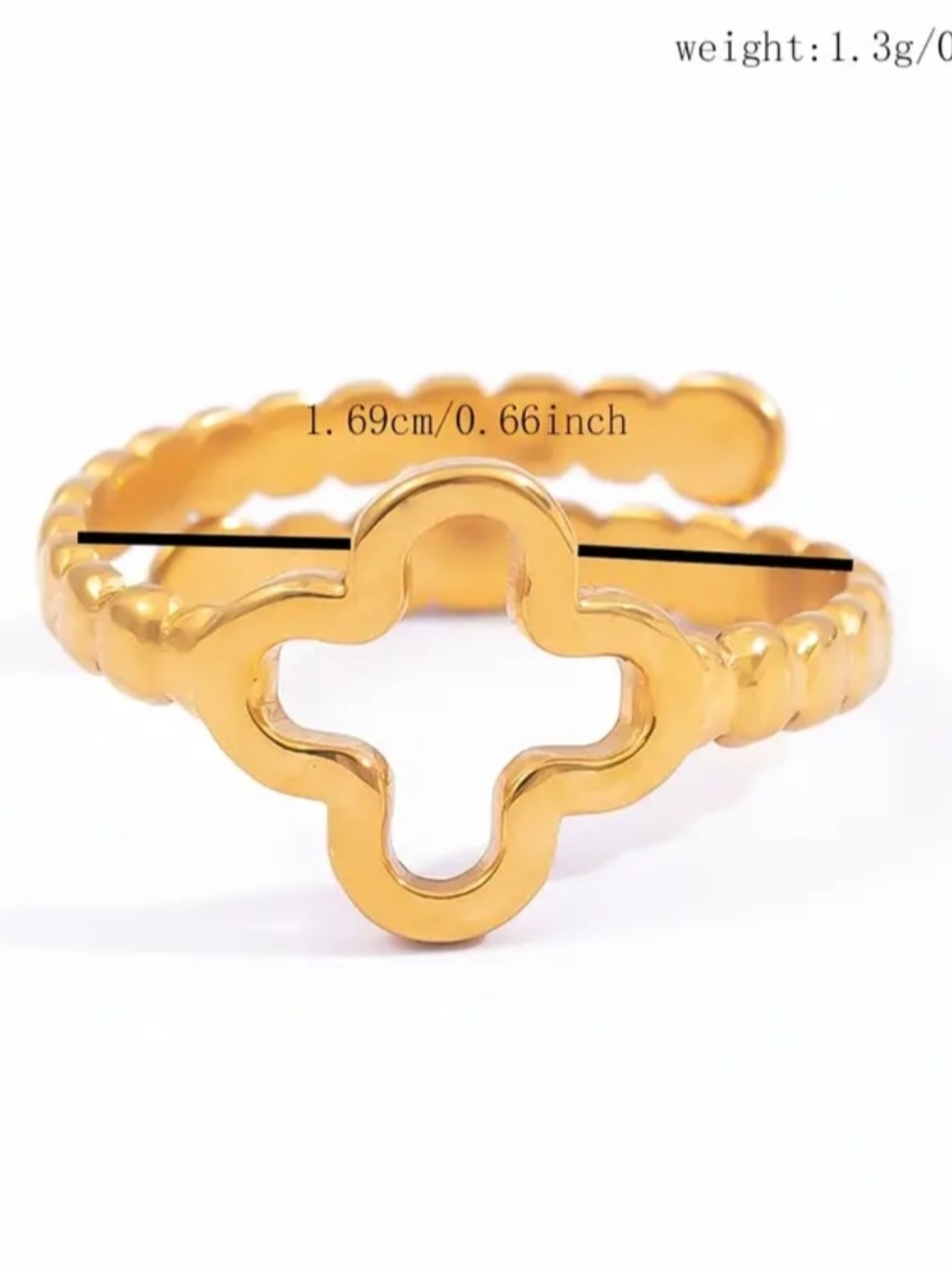 Gold Rhodium Clover Openwork Ring - Picture 3 of 4